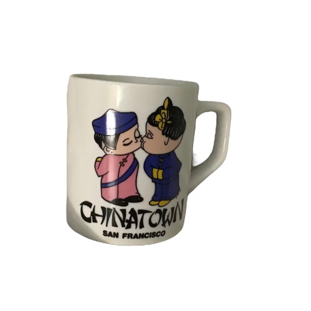 Vintage 1987 San Francisco Souvenir Coffee Mug Cup Asian Kissing Couple 1980s